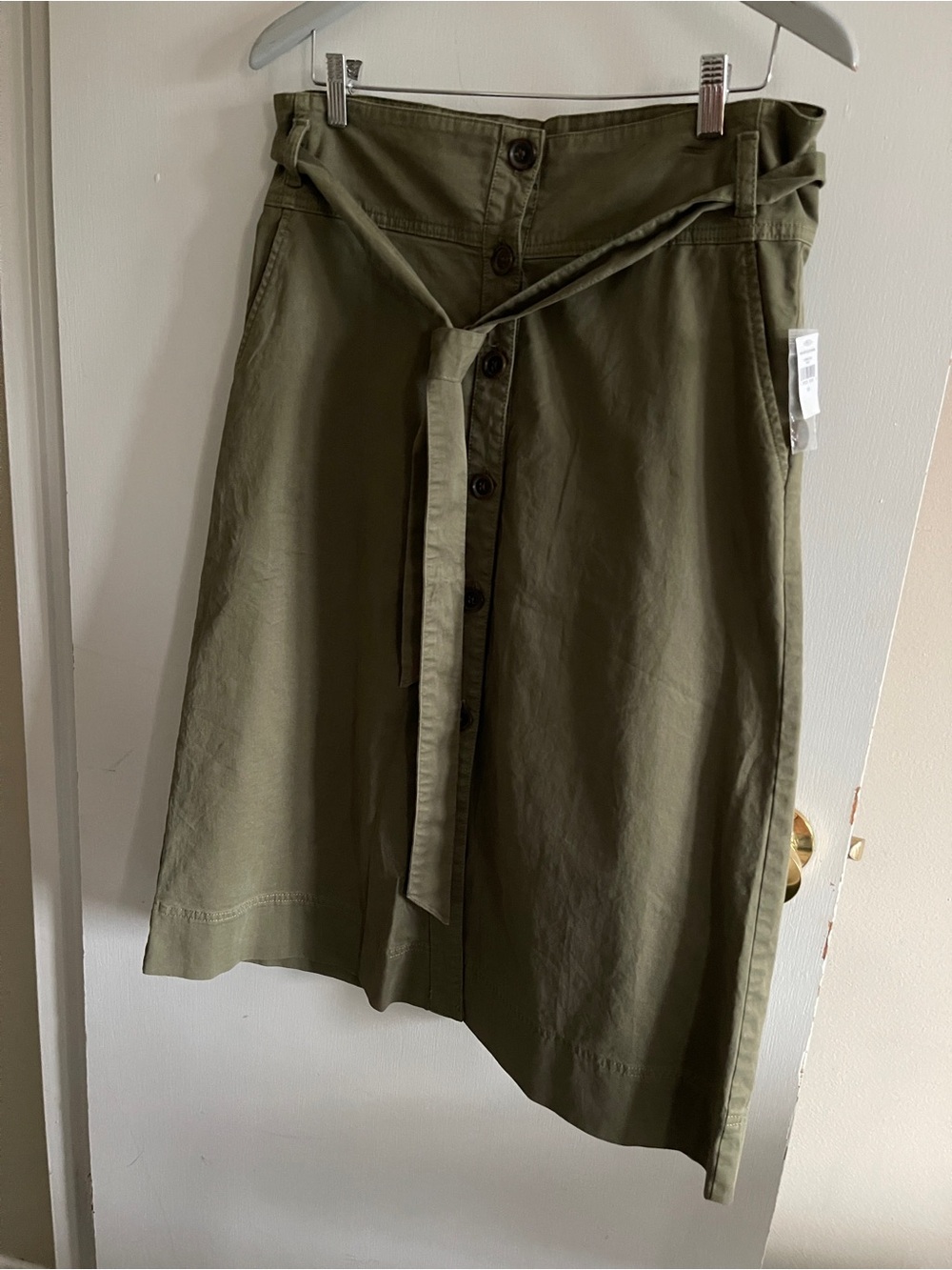 GAP Olive Button-Front A-Line Skirt with Self Tie